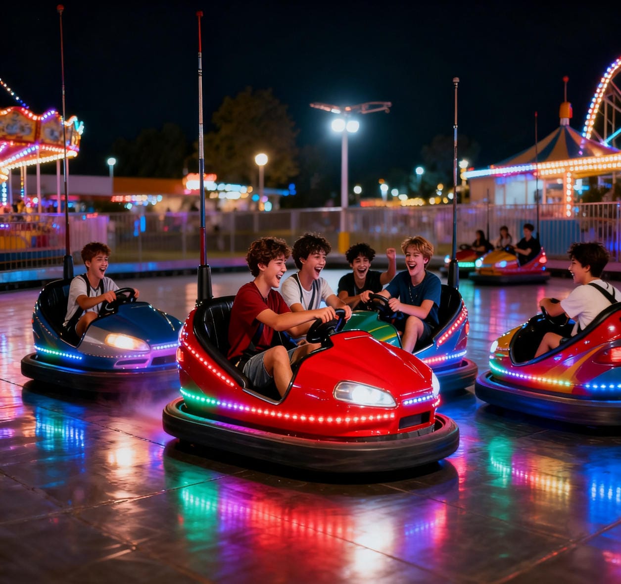 Ceiling grid bumper car with overhead power system