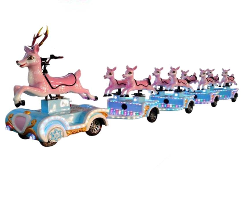 Ocean-themed train with dolphins and marine life decorations
