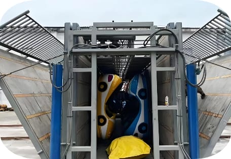Hydraulic folding mobile battery bumper car folded for transport