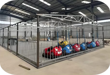 Hydraulic folding mobile ground grid bumper car transport mode