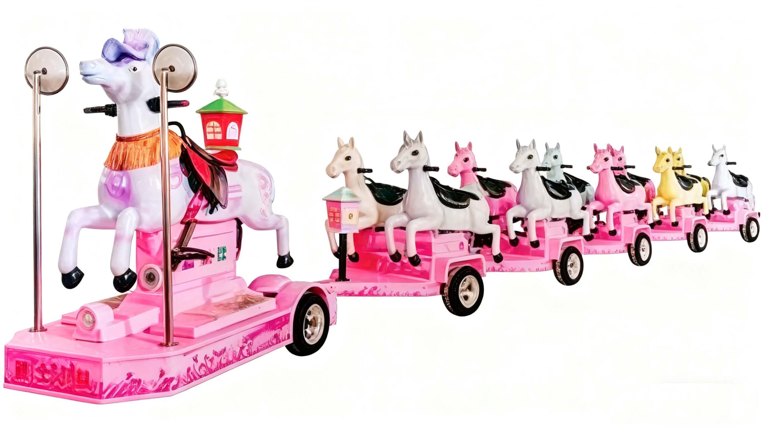 Colorful jungle-themed train with various animal characters