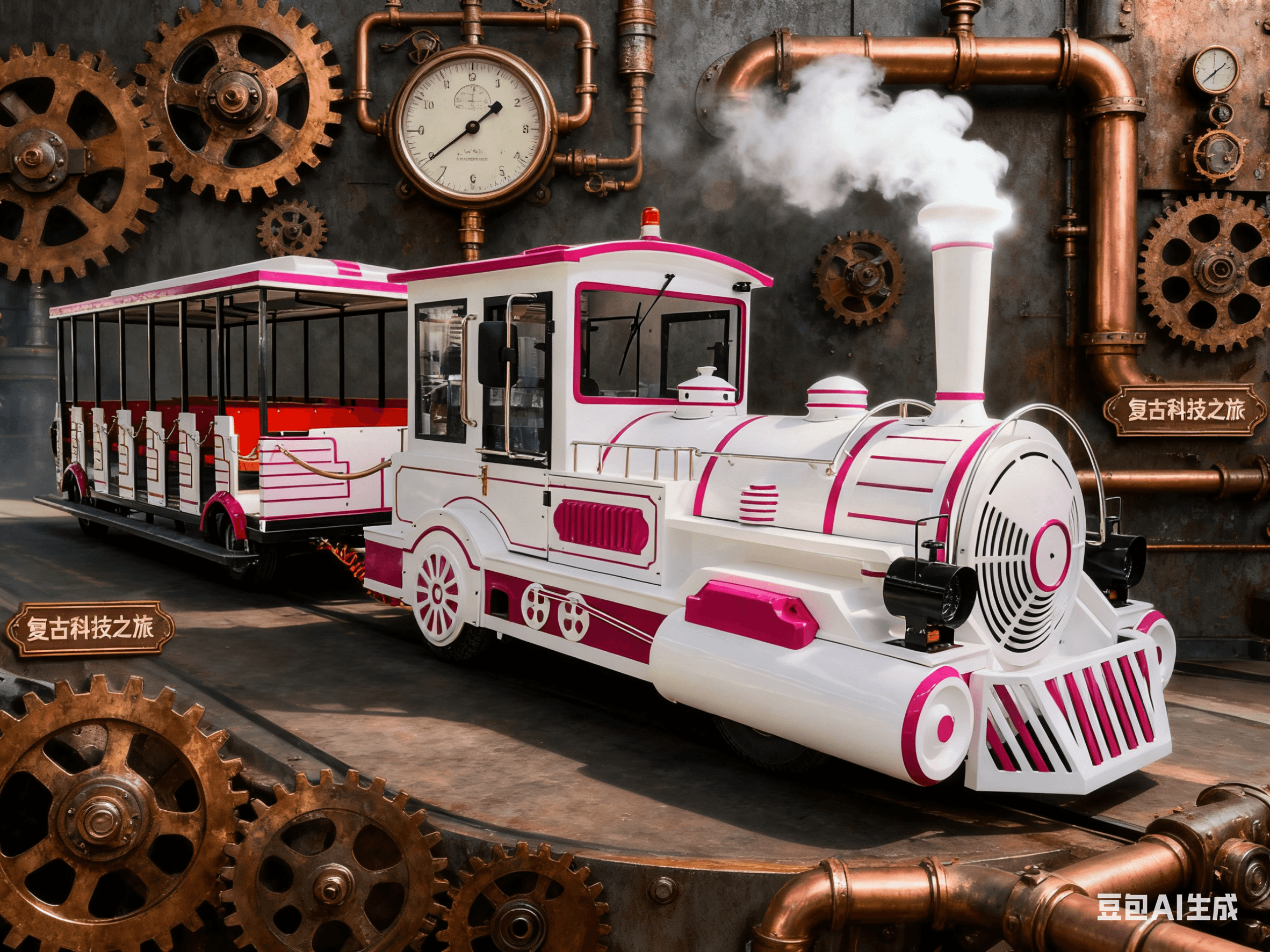 Vintage train maintenance showing modern mechanical components