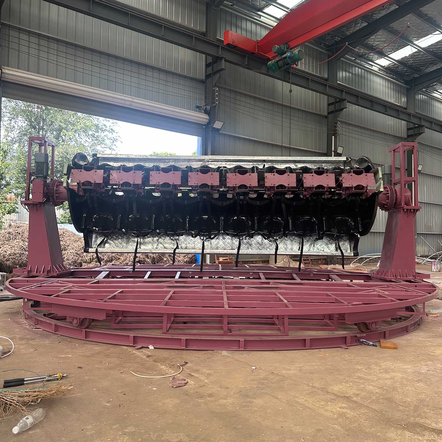 Amusement ride assembly by skilled technicians