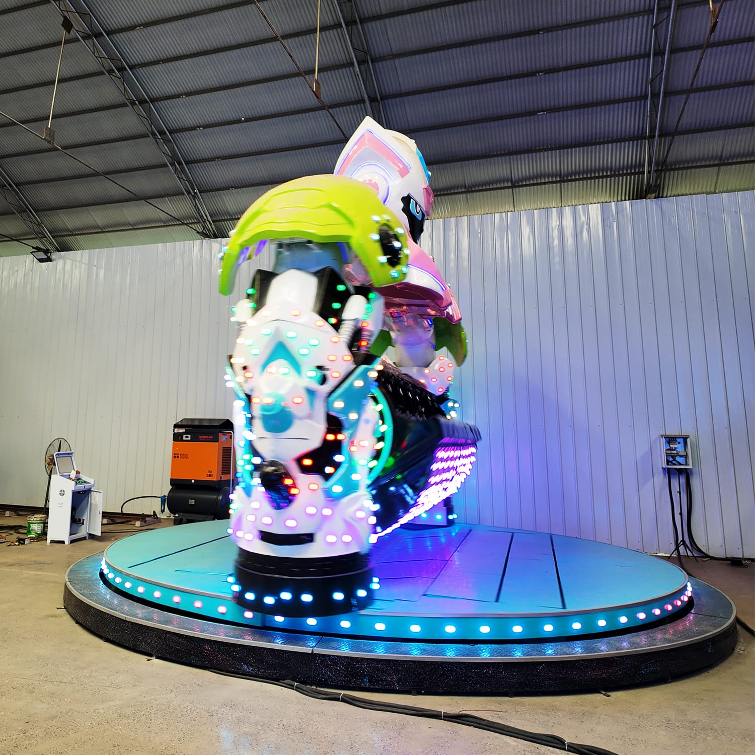 Interstellar Warrior ride in operation with lights and effects