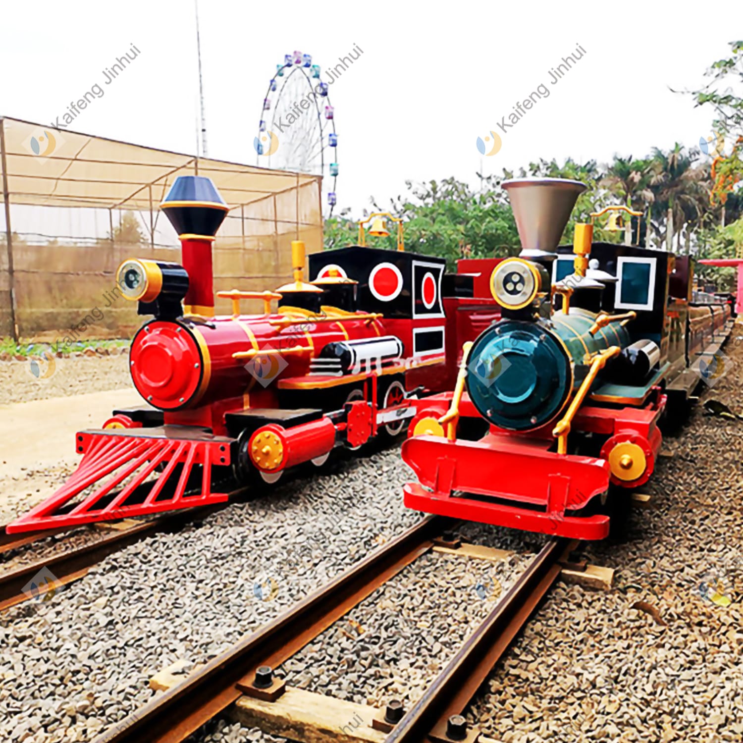 Track train with passengers enjoying comfortable ride