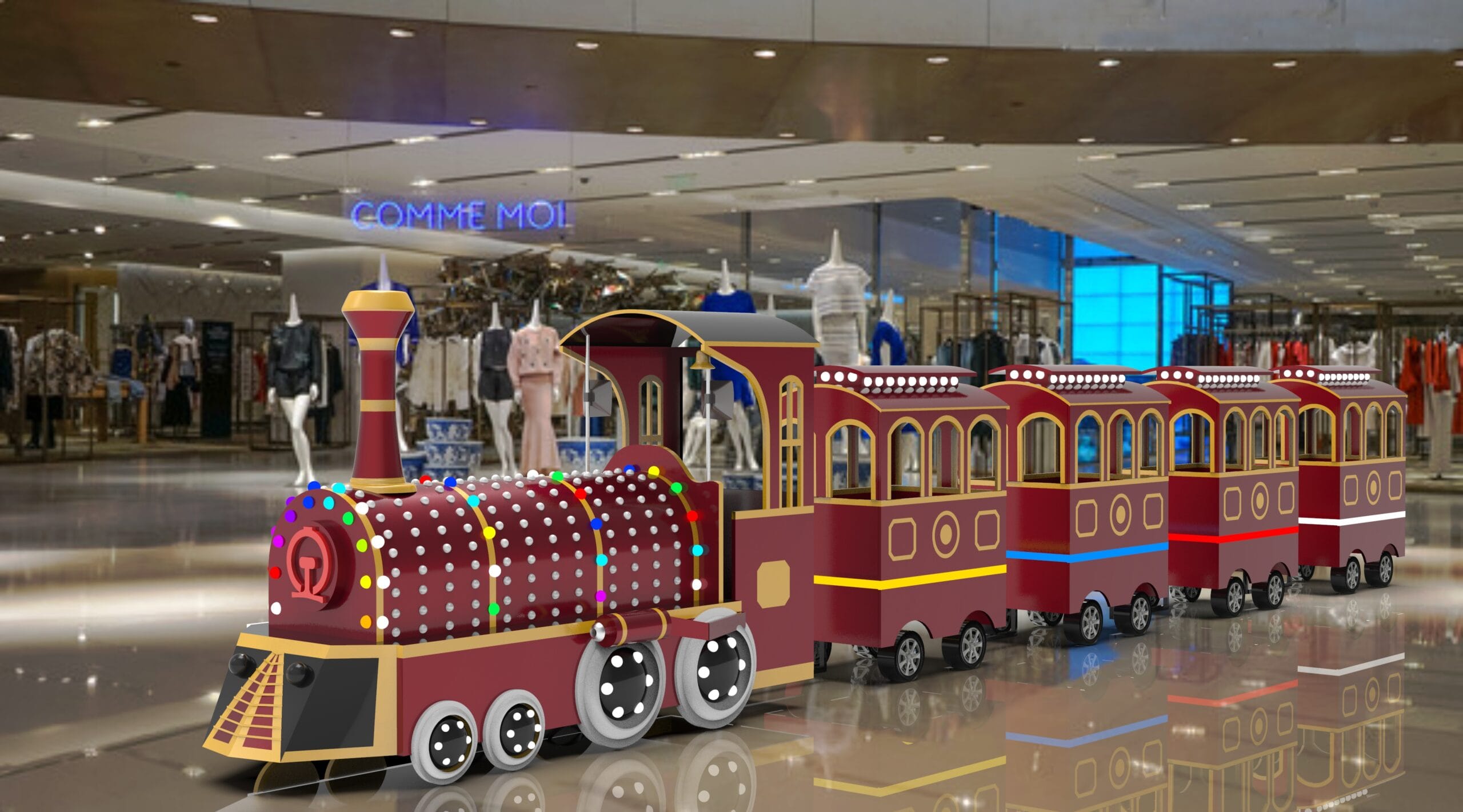 Yellow and blue donut train in park