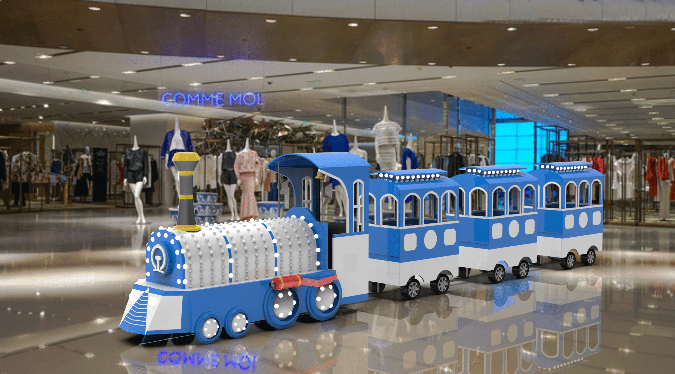 Pink donut train with children