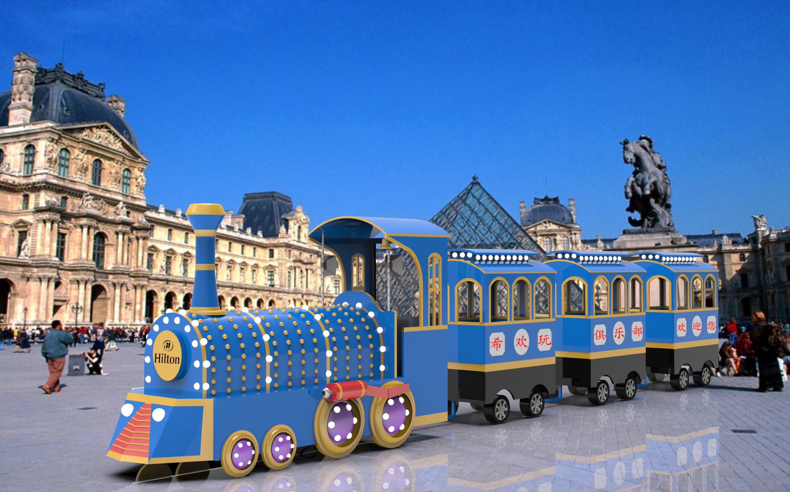 Blue and white donut train