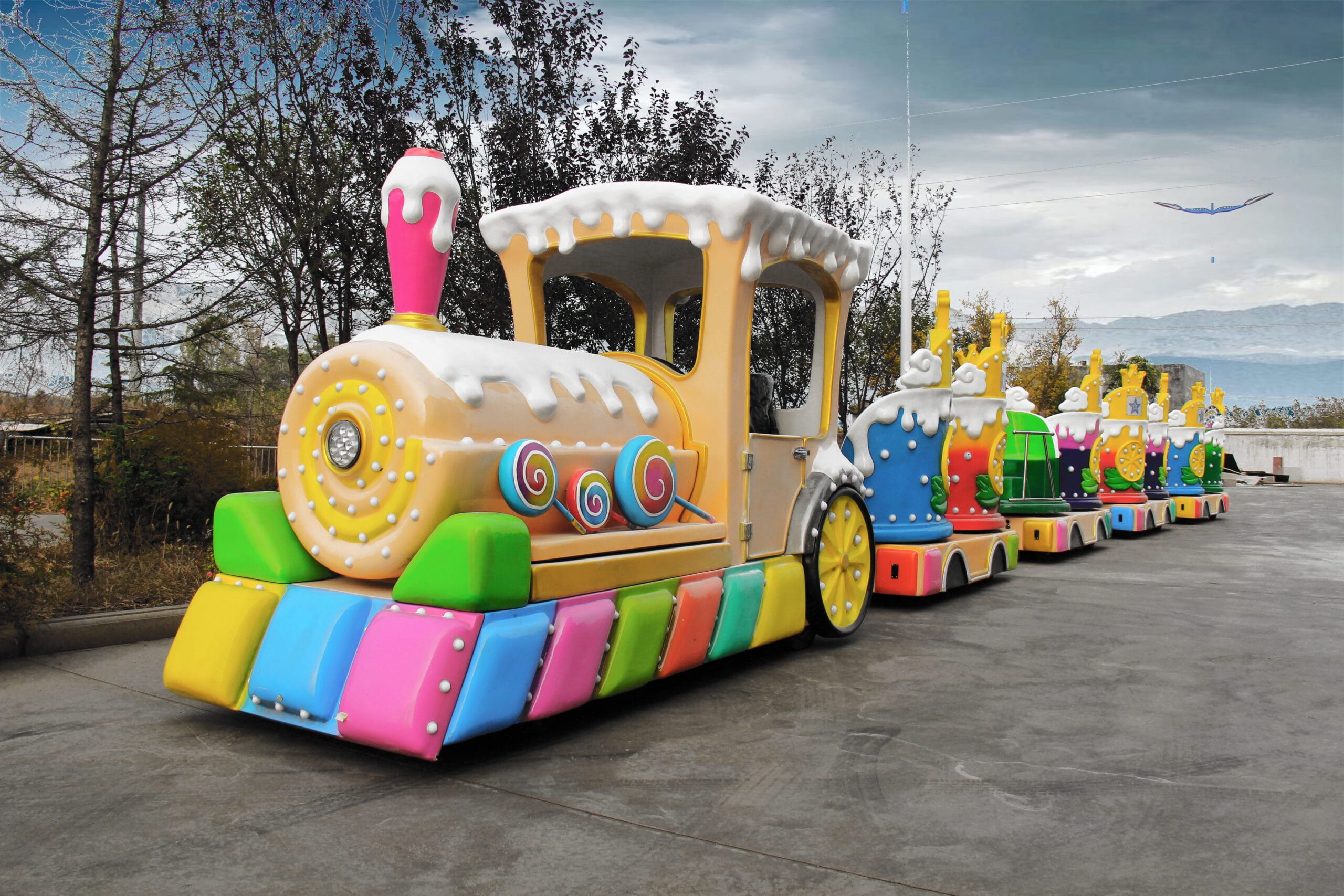 Blue and yellow donut train