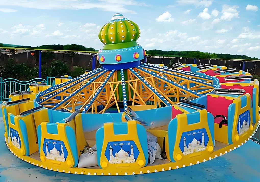 Final testing of completed Flying Turntable ride